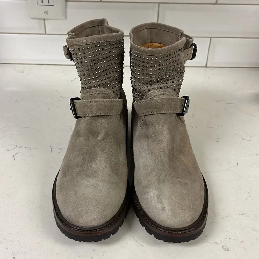 COACH Suede Leather 'GATES' MOTO STUDDED LOW BOOTS Size 8.5 Gray